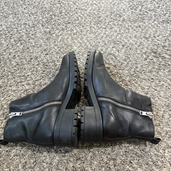 Lavorazione Artigiana Womens Ankle Boots 10 Black Leather Biker Combat Lug Sole - Picture 5 of 7